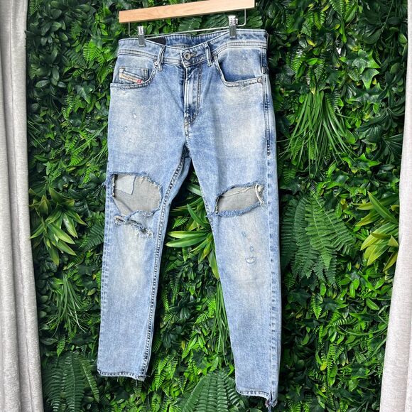 DIESEL jeans Men 30x30 Blue Denim Thommer Slim Skinny Distressed Italy Made 2245
